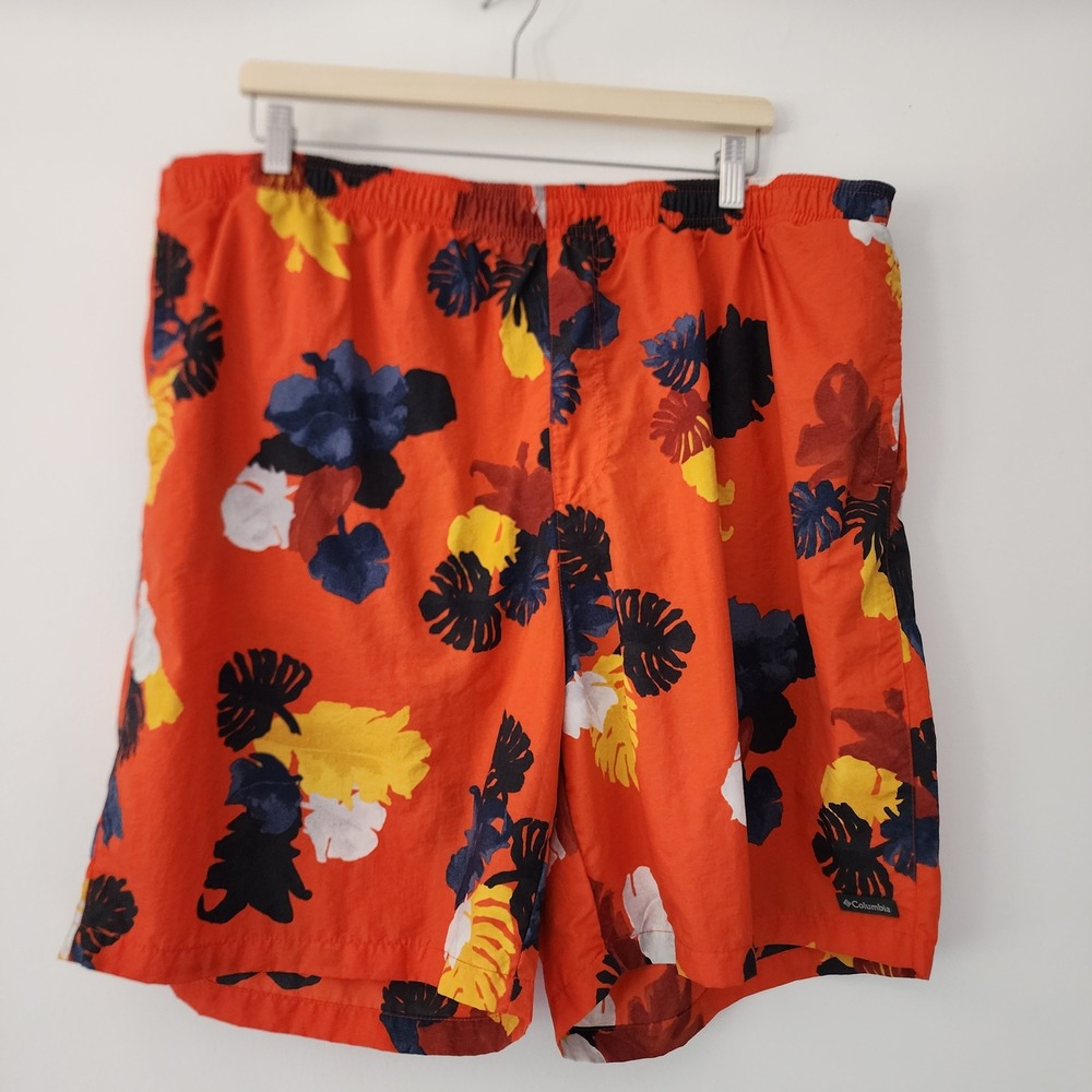 Columbia orange floral leaf swim trunks outdoor shorts mesh mens size‎ XXL